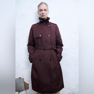 ZARA ZW Collection Water-Repellent burgundy Trench Coat – Size Medium